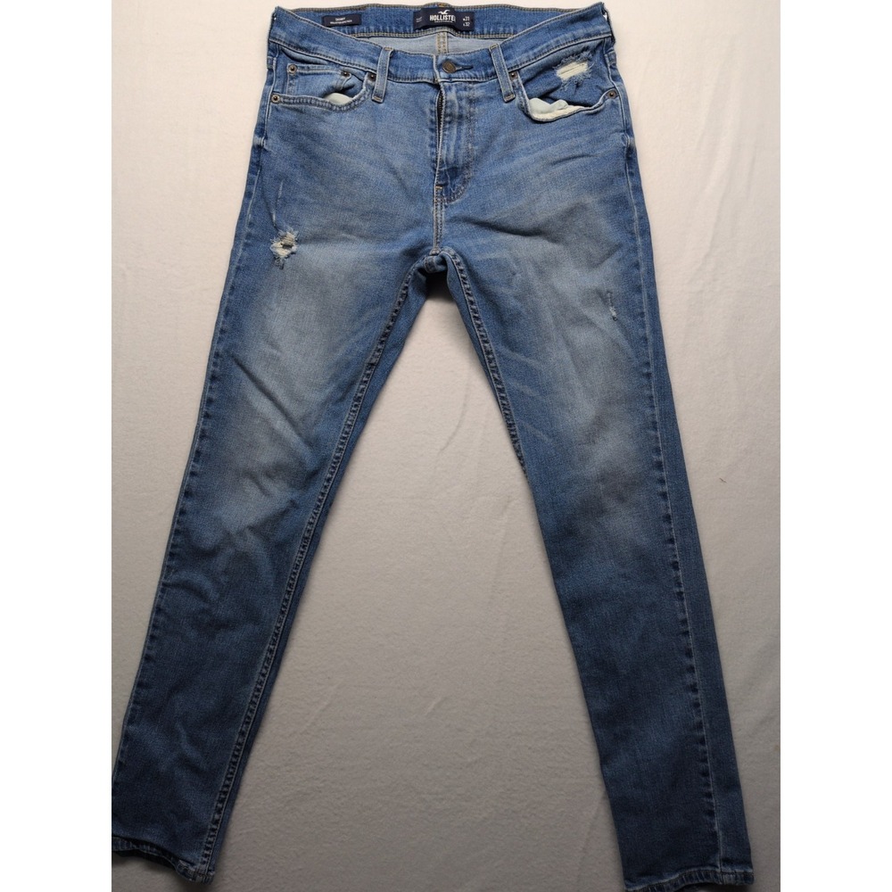 Hollister Jeans Mens 31x32 Blue Skinny Hollister Epic Flex Light Wash Distressed